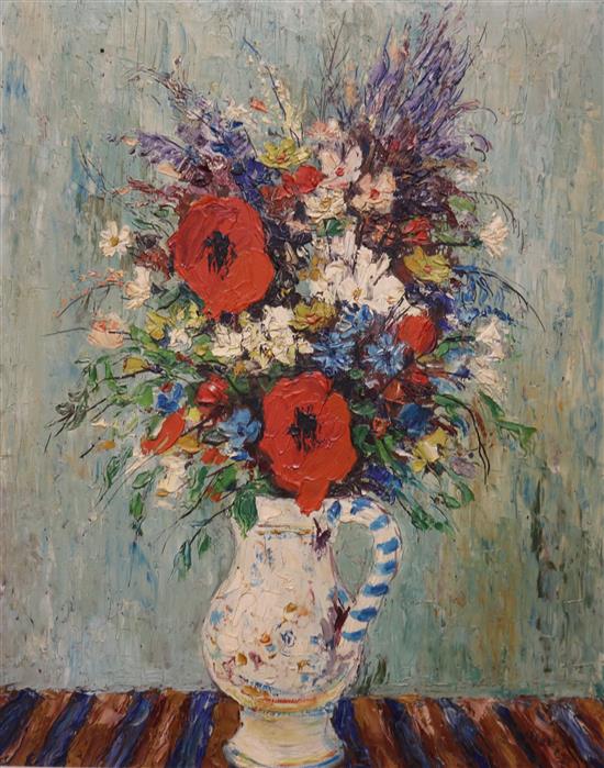 French School Still life of flowers in a jug 16 x 13in.